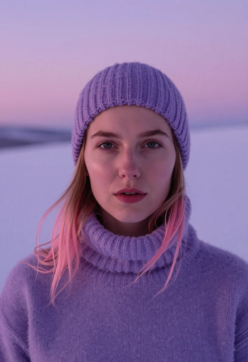 AI snowshoe ridge lavender sample — portrait of a woman, chest-up portrait of a Northern-Europea