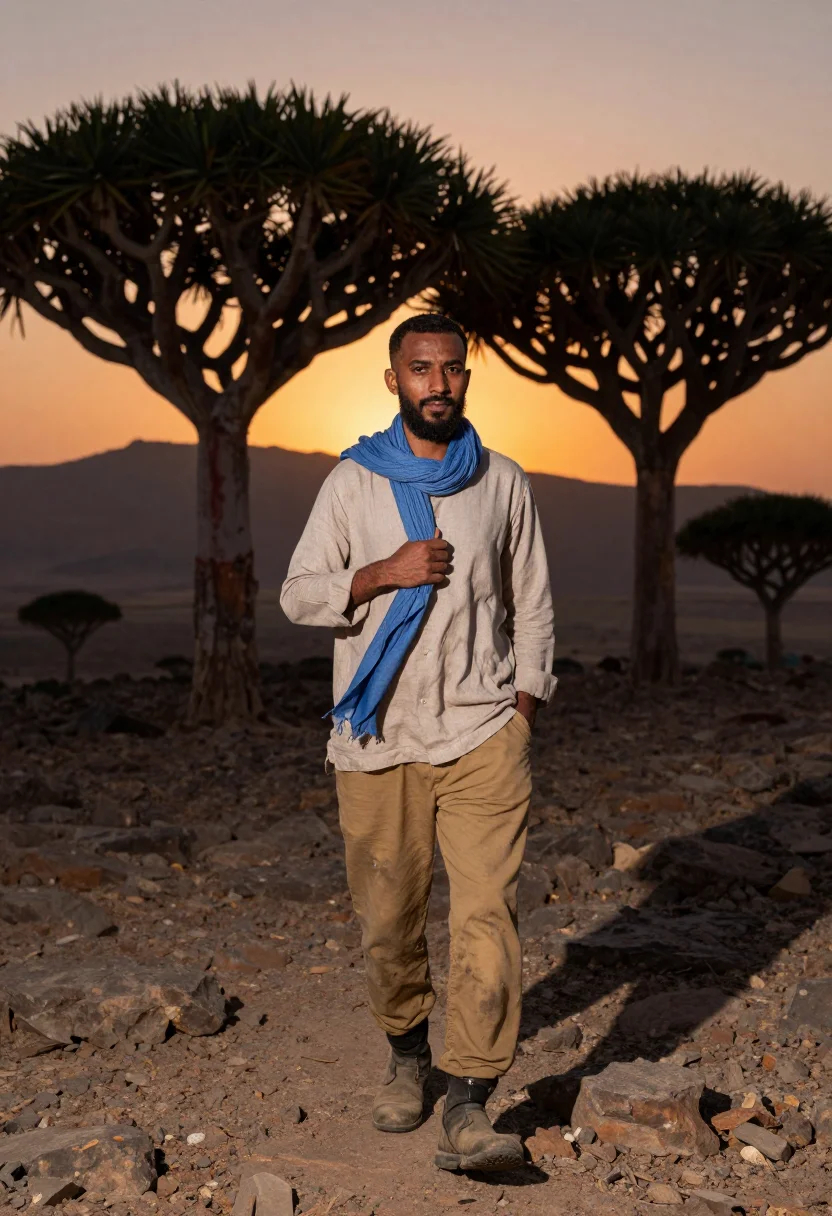 AI socotra sample — portrait of a traveller, three-quarter-length portrait of a