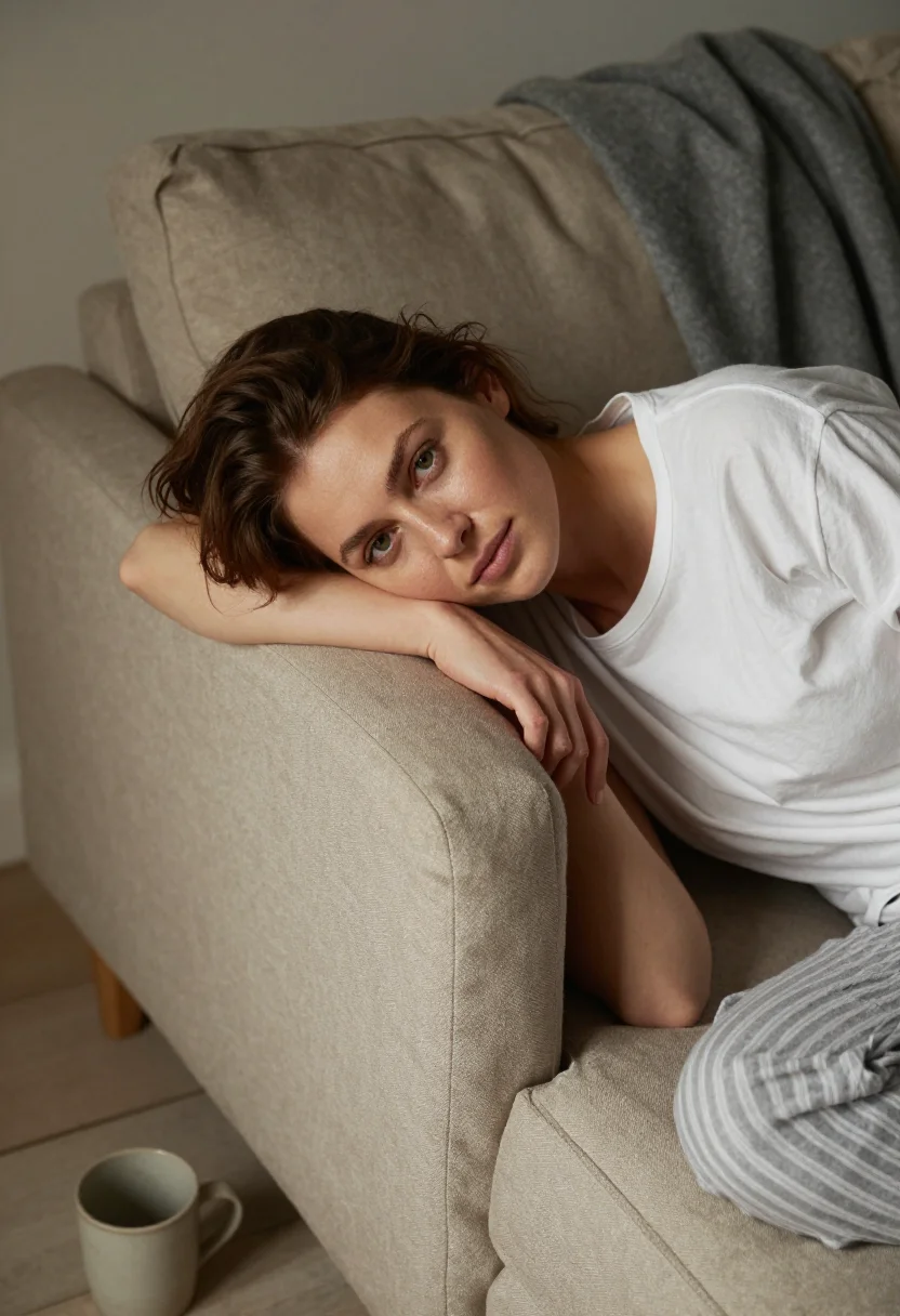 AI sofa sunday sample — portrait of a woman, close reclining portrait of a Western-E