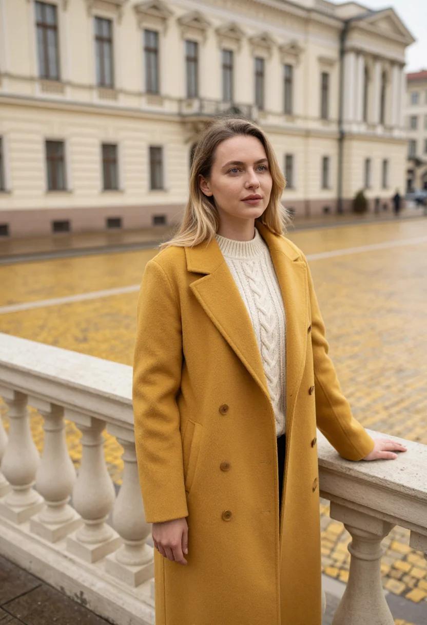 AI sofia lawyer yellow cobbles sample — portrait of a woman, in her early thirties with pale skin, g
