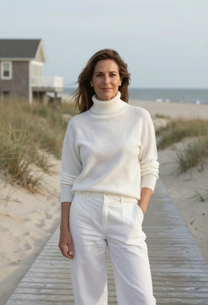 AI somethings gotta give hamptons white turtleneck sample — portrait of a woman, a playwright in her mid-fifties of Span