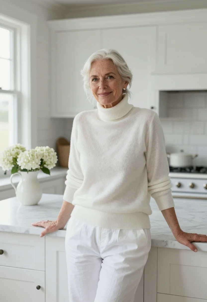 AI somethings gotta give hamptons white turtleneck sample — portrait of a woman, a playwright in her early sixties of Ir