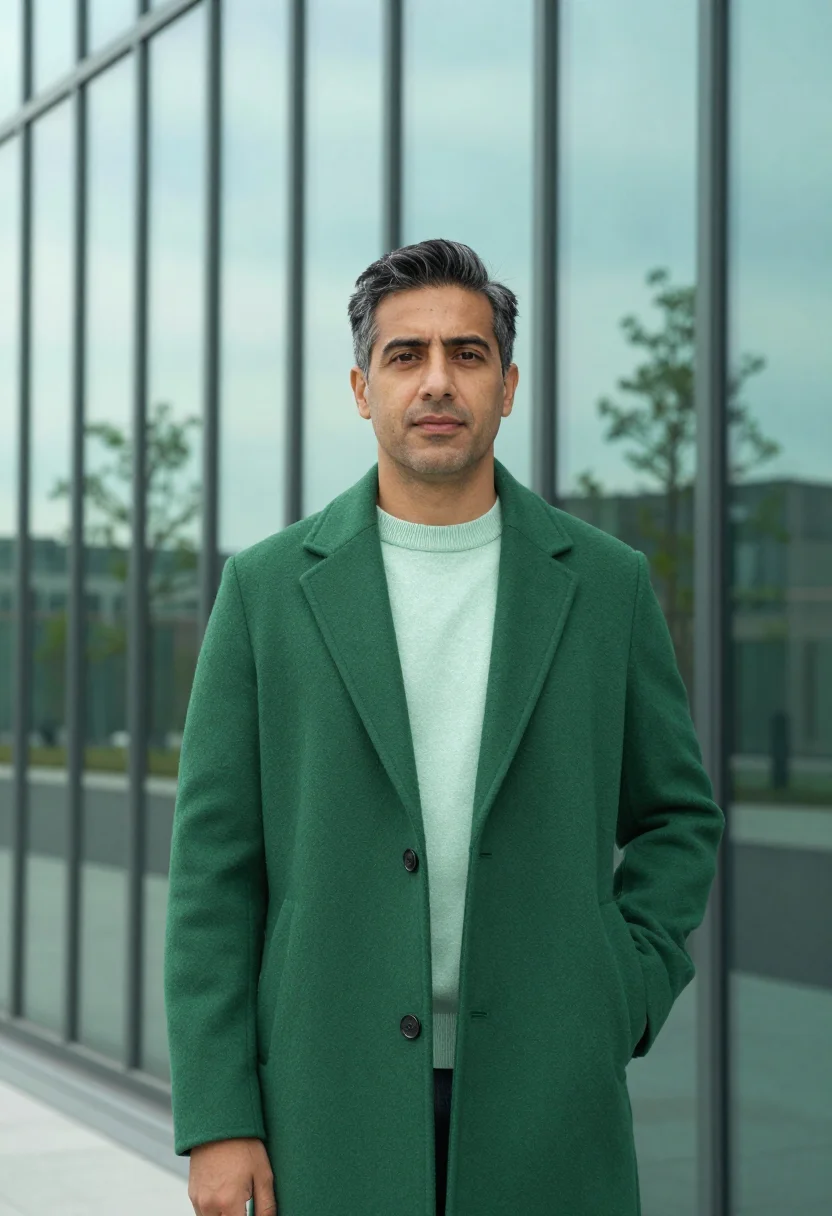 AI songdo city planner glass green canal sample — portrait of a man, a city planner in his early fifties with