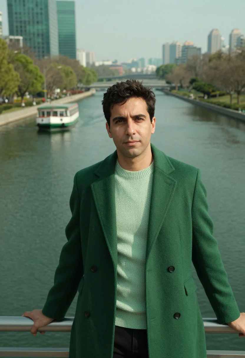 AI songdo city planner glass green canal sample — portrait of a man, a city planner in his late forties with o