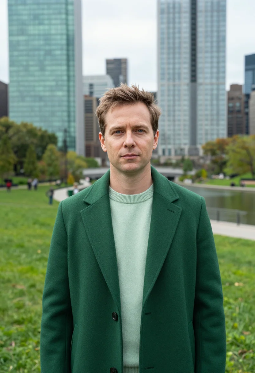 AI songdo city planner glass green canal sample — portrait of a man, a city planner in his mid-forties with fa