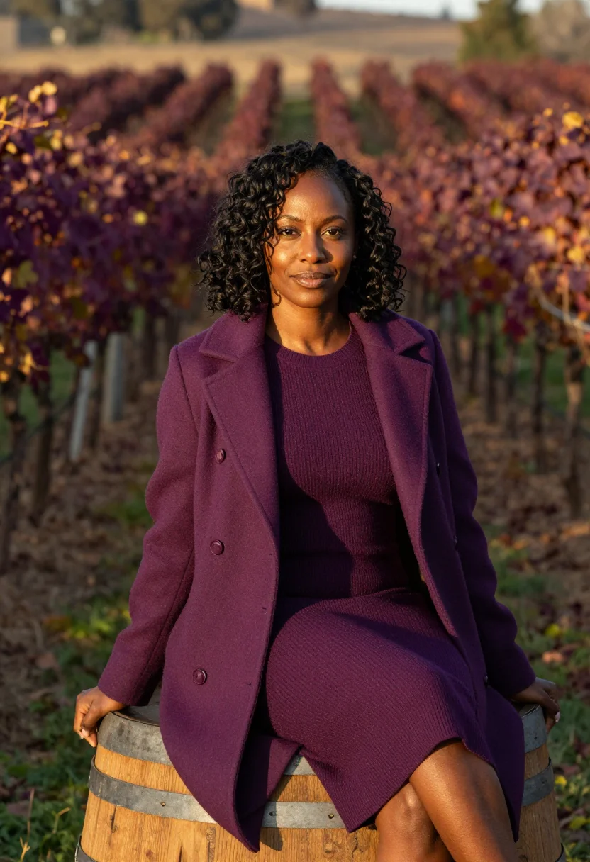 AI sonoma crush plum sample — portrait of a woman, framed half-length from the waist up, a