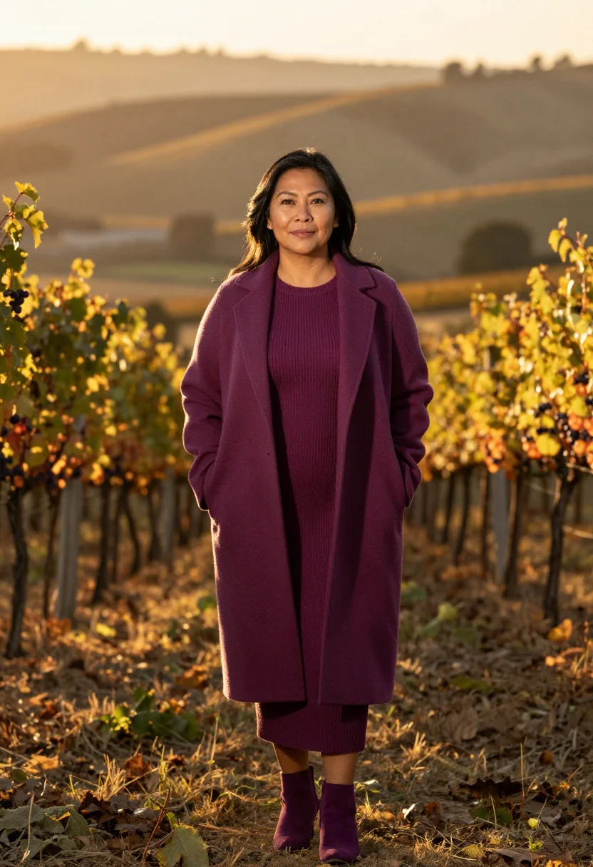 AI sonoma crush plum sample — portrait of a woman, framed chest-up from the ribs, the body