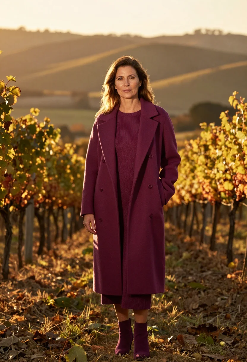 AI sonoma crush plum sample — portrait of a woman, framed three-quarter length from the he