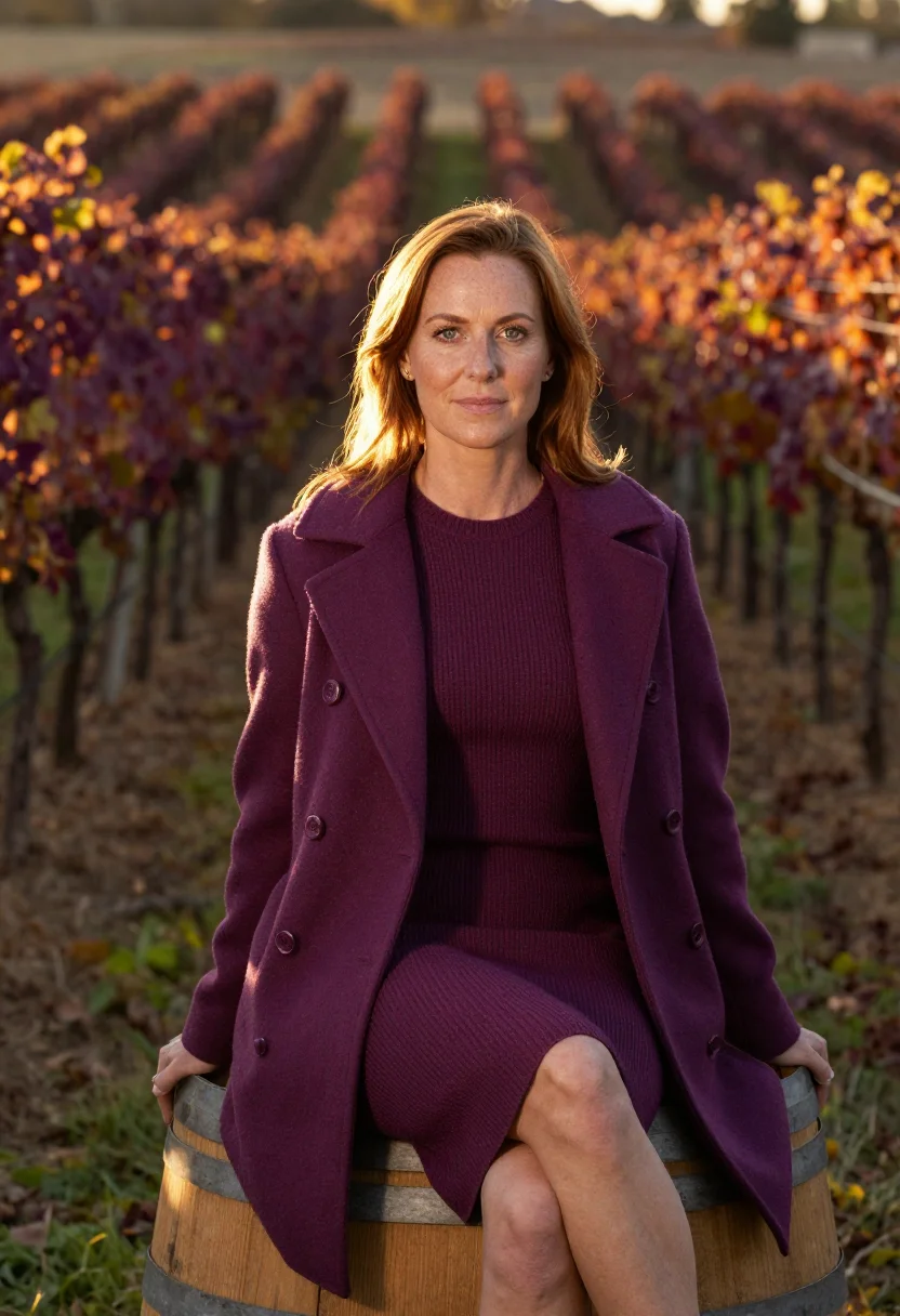 AI sonoma crush plum sample — portrait of a woman, framed three-quarter length from the he