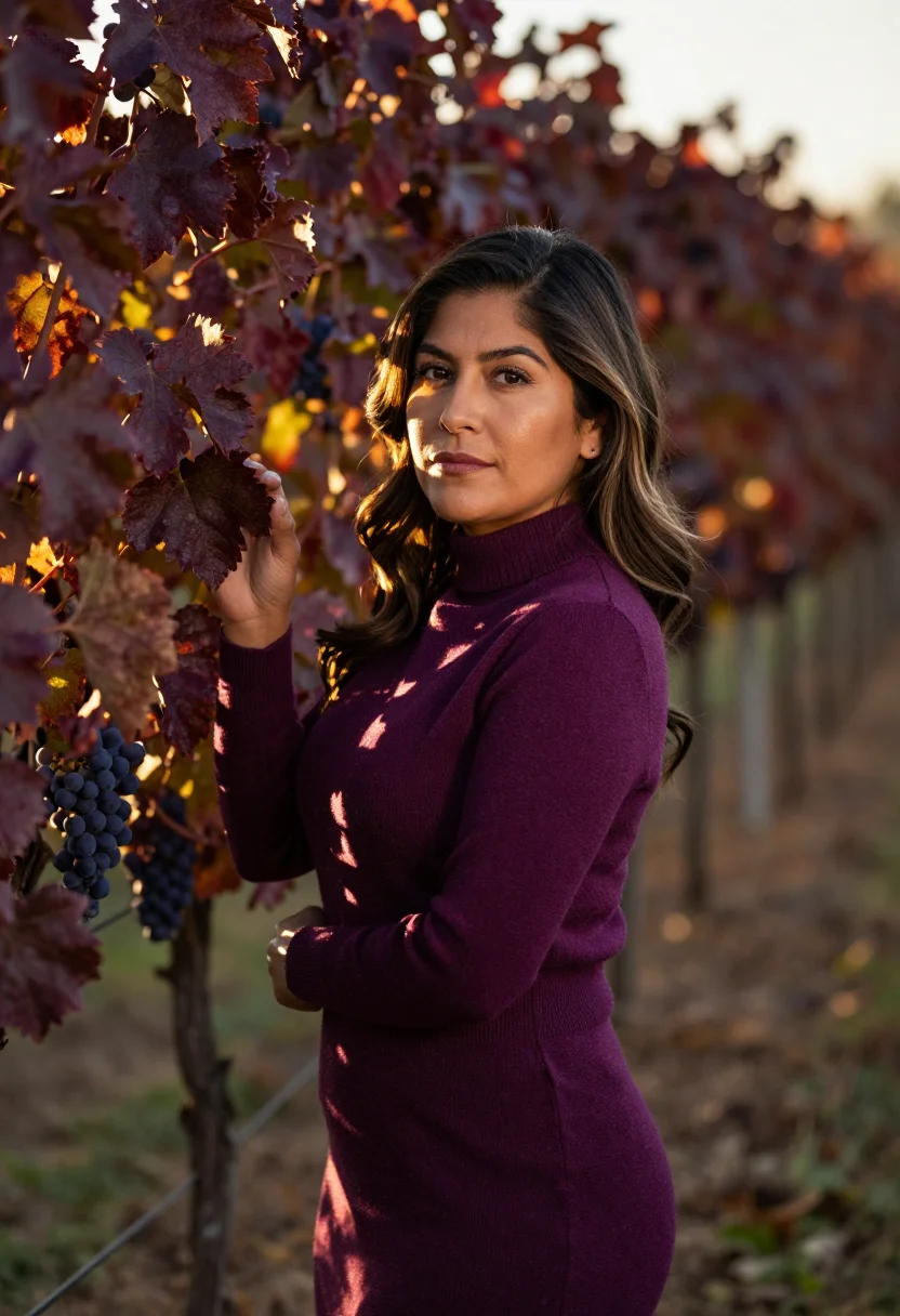 AI sonoma crush plum sample — portrait of a woman, framed half-length from the waist up, a