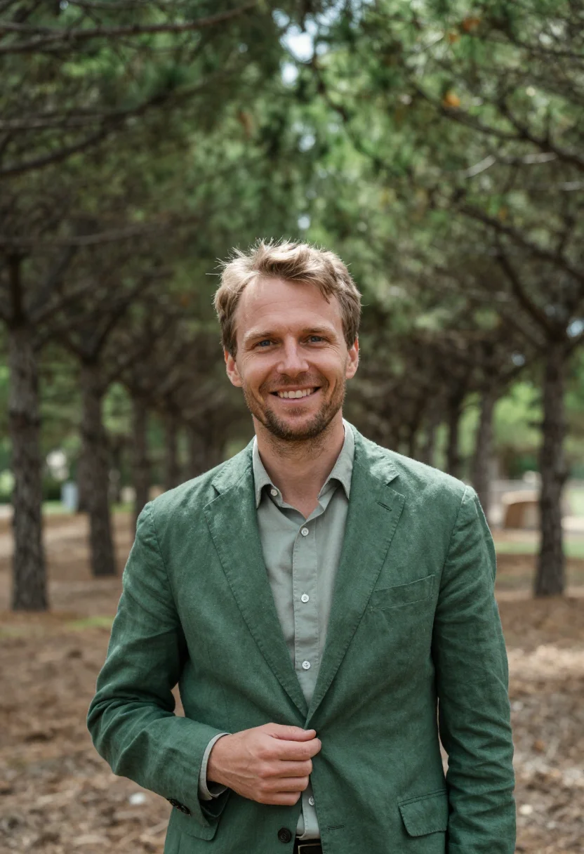 AI sophia antipolis founder umbrella pine green sample — portrait of a man, in his thirties, with fair skin, blue eye