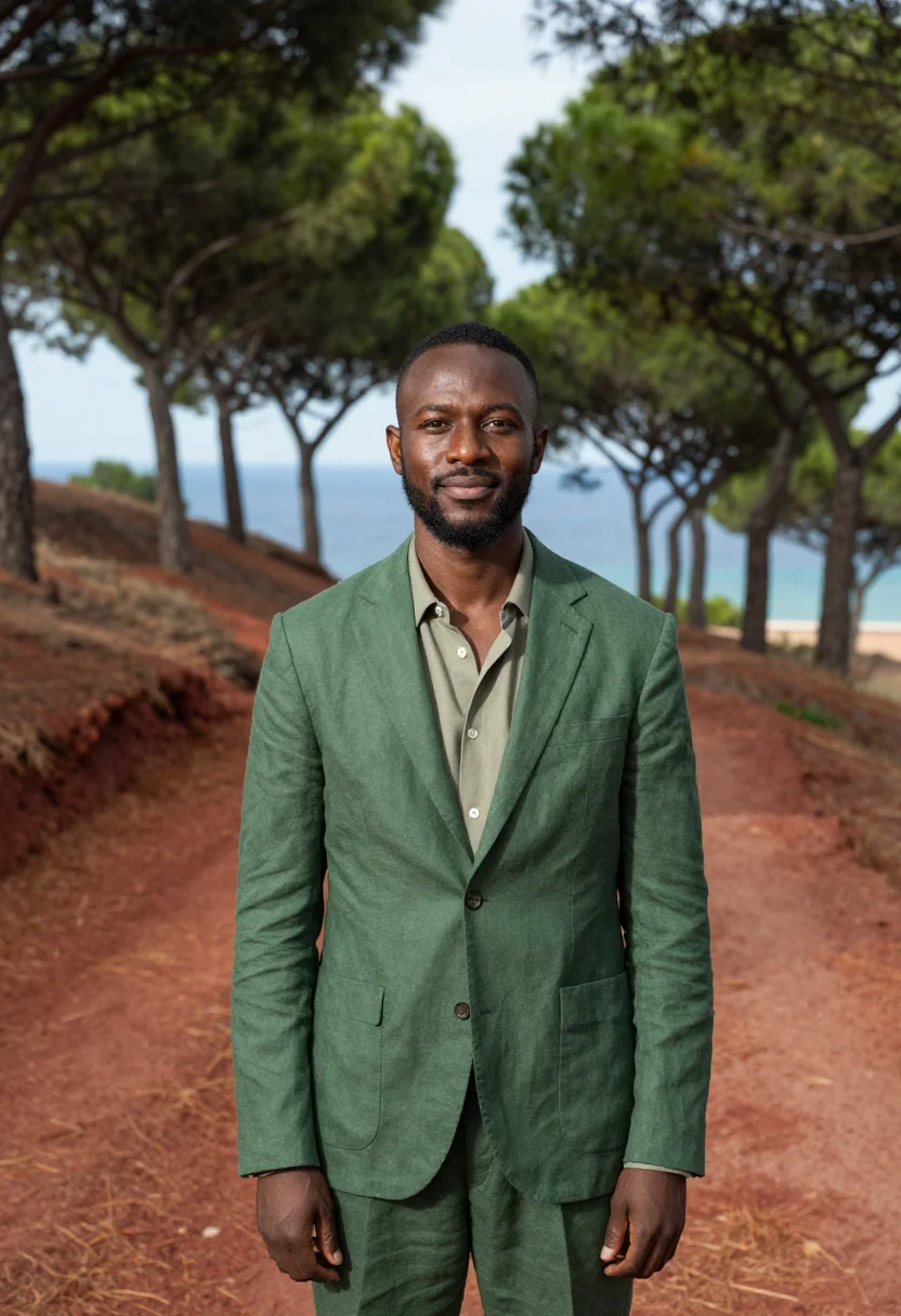AI sophia antipolis founder umbrella pine green sample — portrait of a man, of Ivorian descent, in his thirties, with