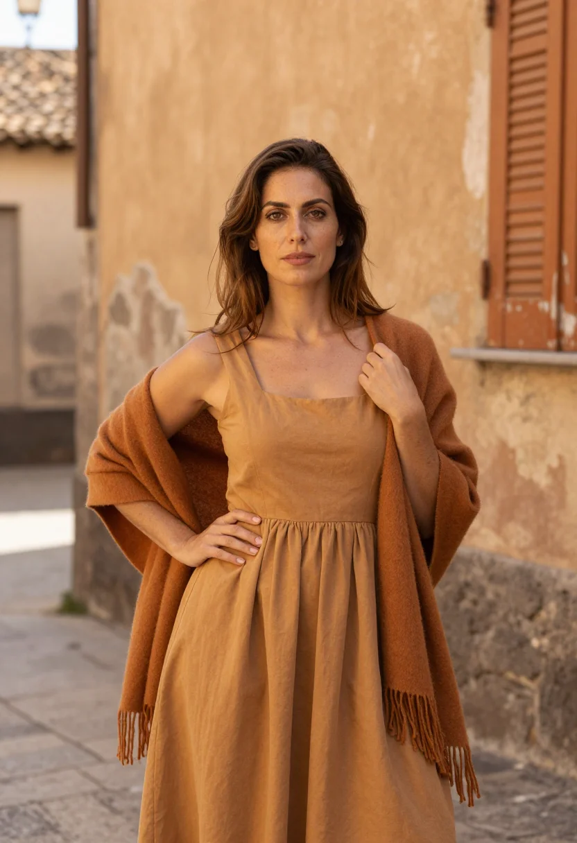 AI sophia loren pozzuoli earth ochre sample — portrait of a woman, a Southern Italian woman in her mid-thi