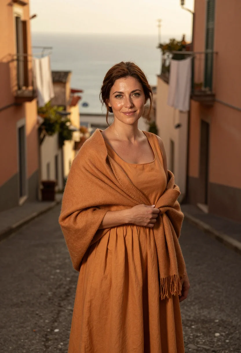 AI sophia loren pozzuoli earth ochre sample — portrait of a woman, a Roman woman in her late thirties with