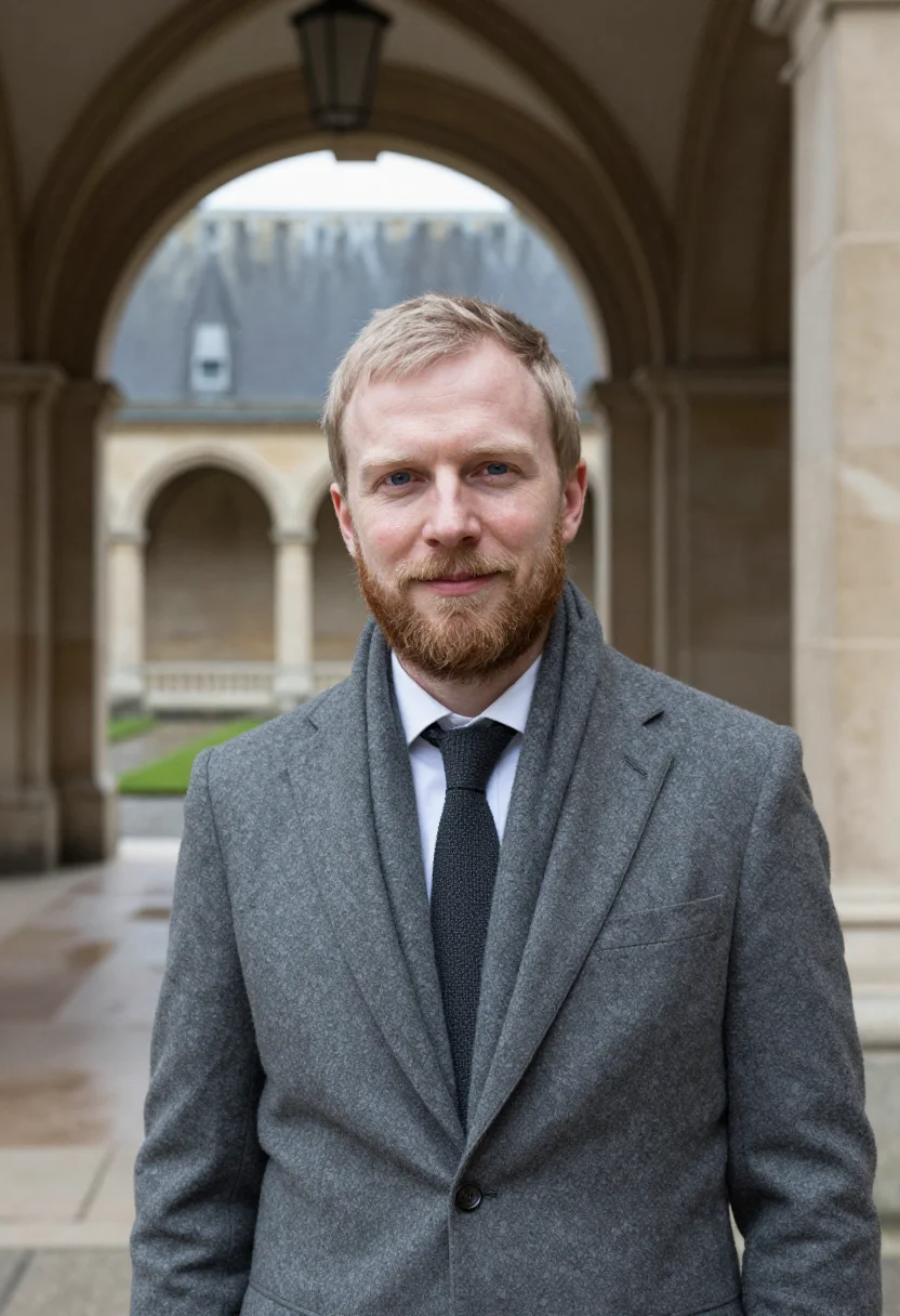 AI sorbonne lecturer slate sample — portrait of a man, upper-chest portrait of an English man in