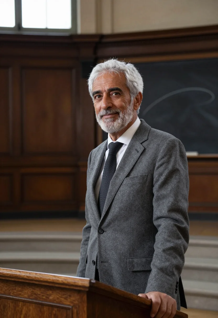 AI sorbonne lecturer slate sample — portrait of a man, chest-up portrait of a Spanish man in his