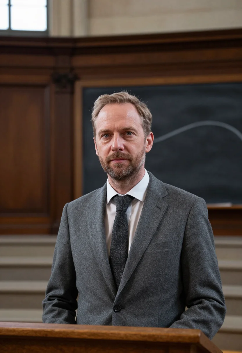 AI sorbonne lecturer slate sample — portrait of a man, upper-chest portrait of a German man in h