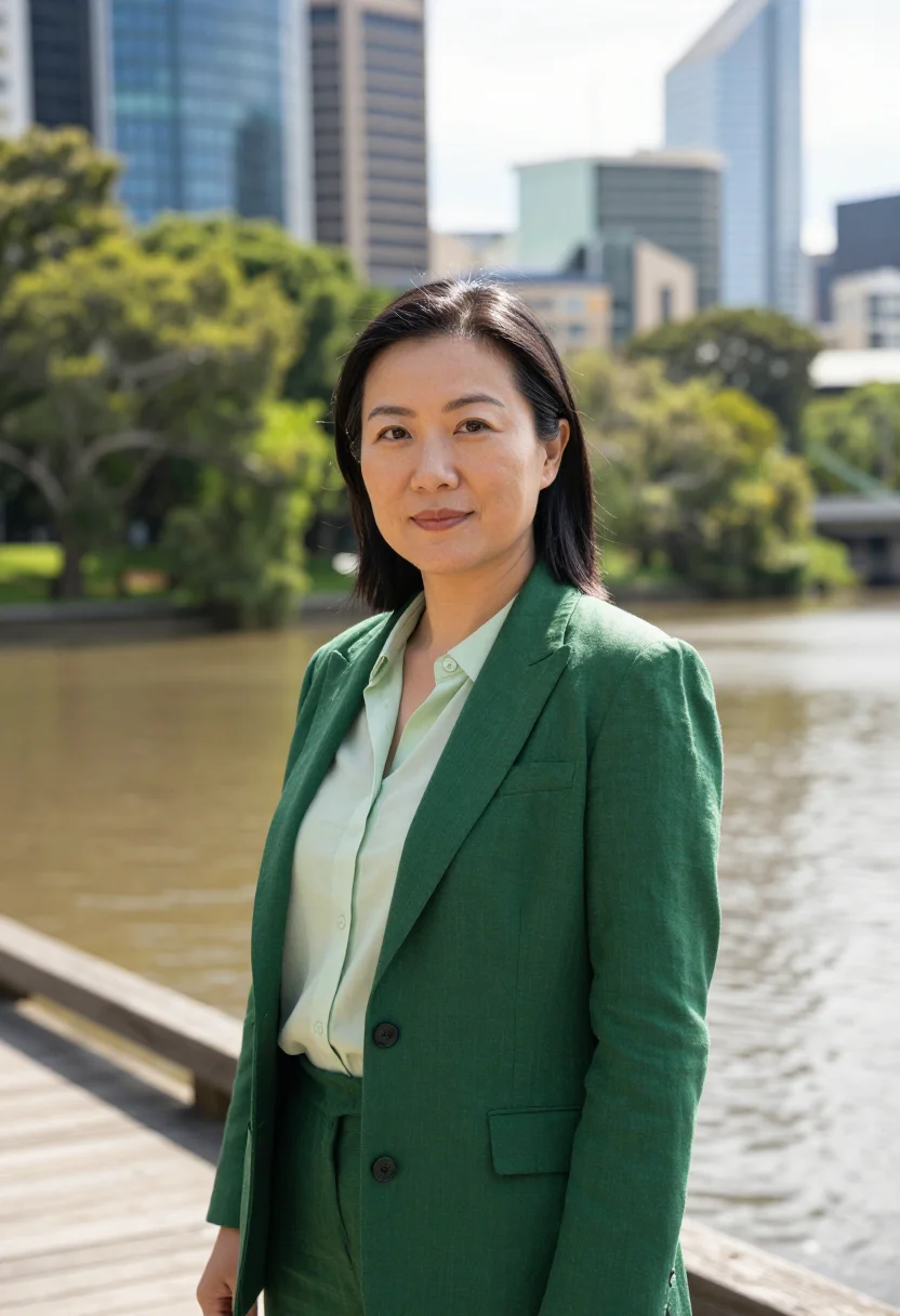 AI south bank urban planner subtropical green sample — portrait of an urban planner, a woman of Chinese-Australian