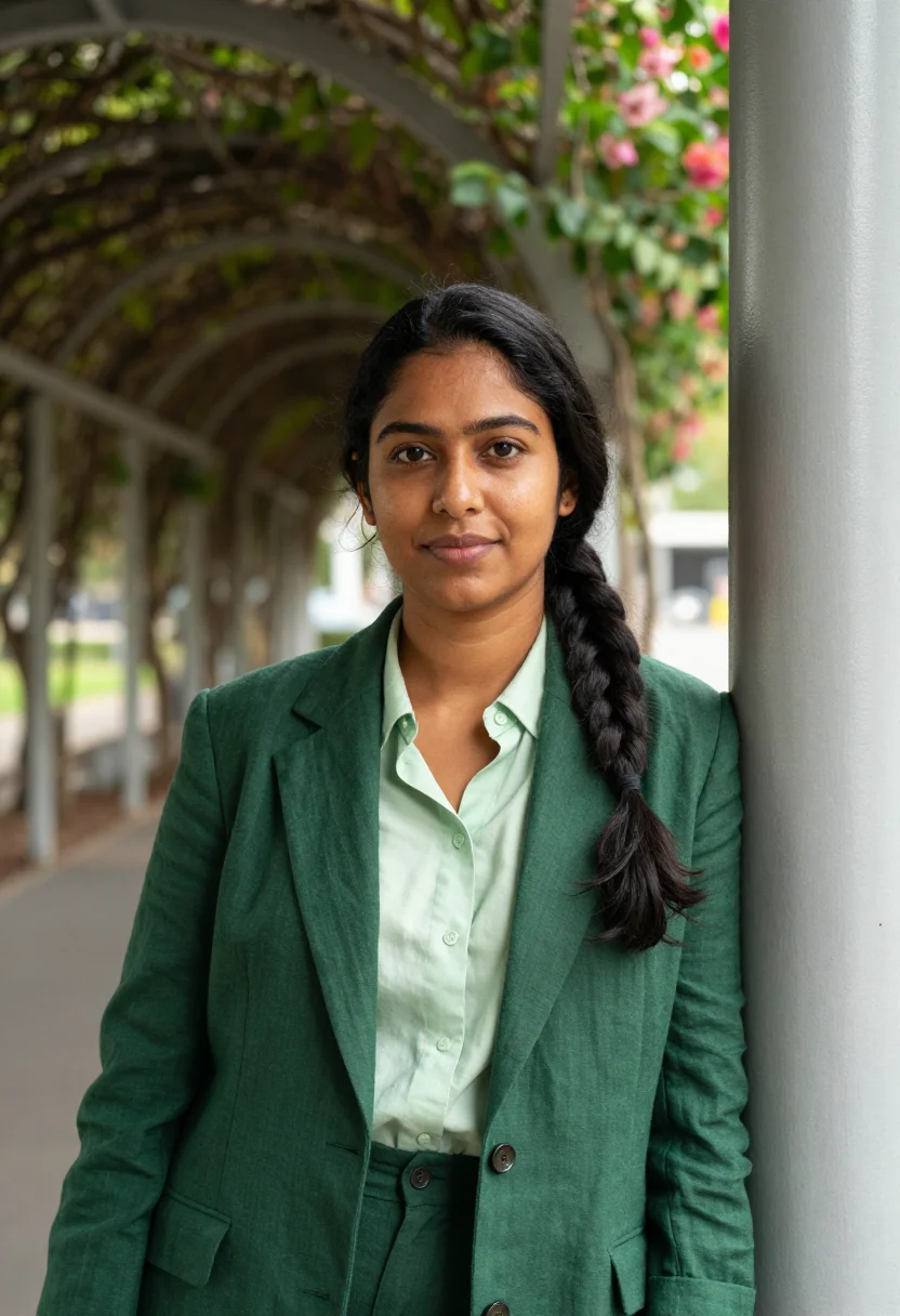 AI south bank urban planner subtropical green sample — portrait of an urban planner, a woman of Indian-Australian d