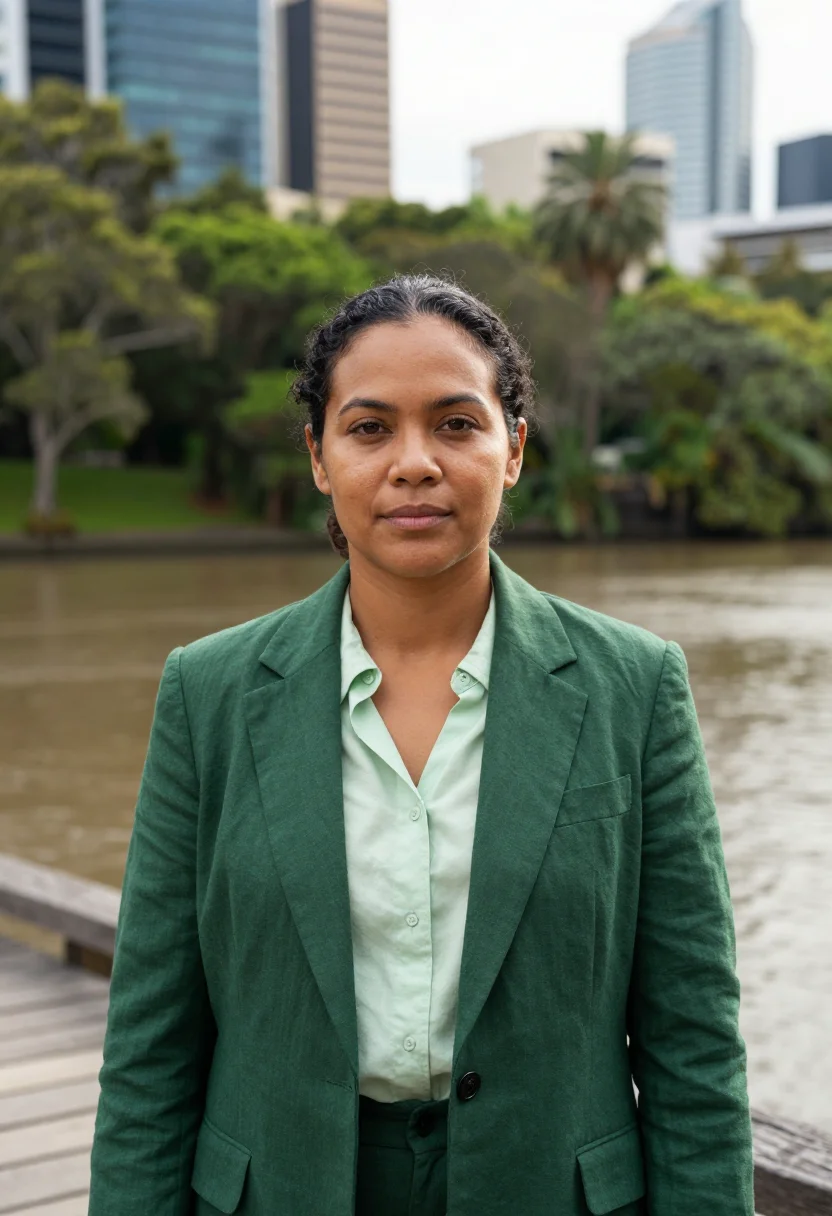 AI south bank urban planner subtropical green sample — portrait of an urban planner, a woman of Samoan descent in h