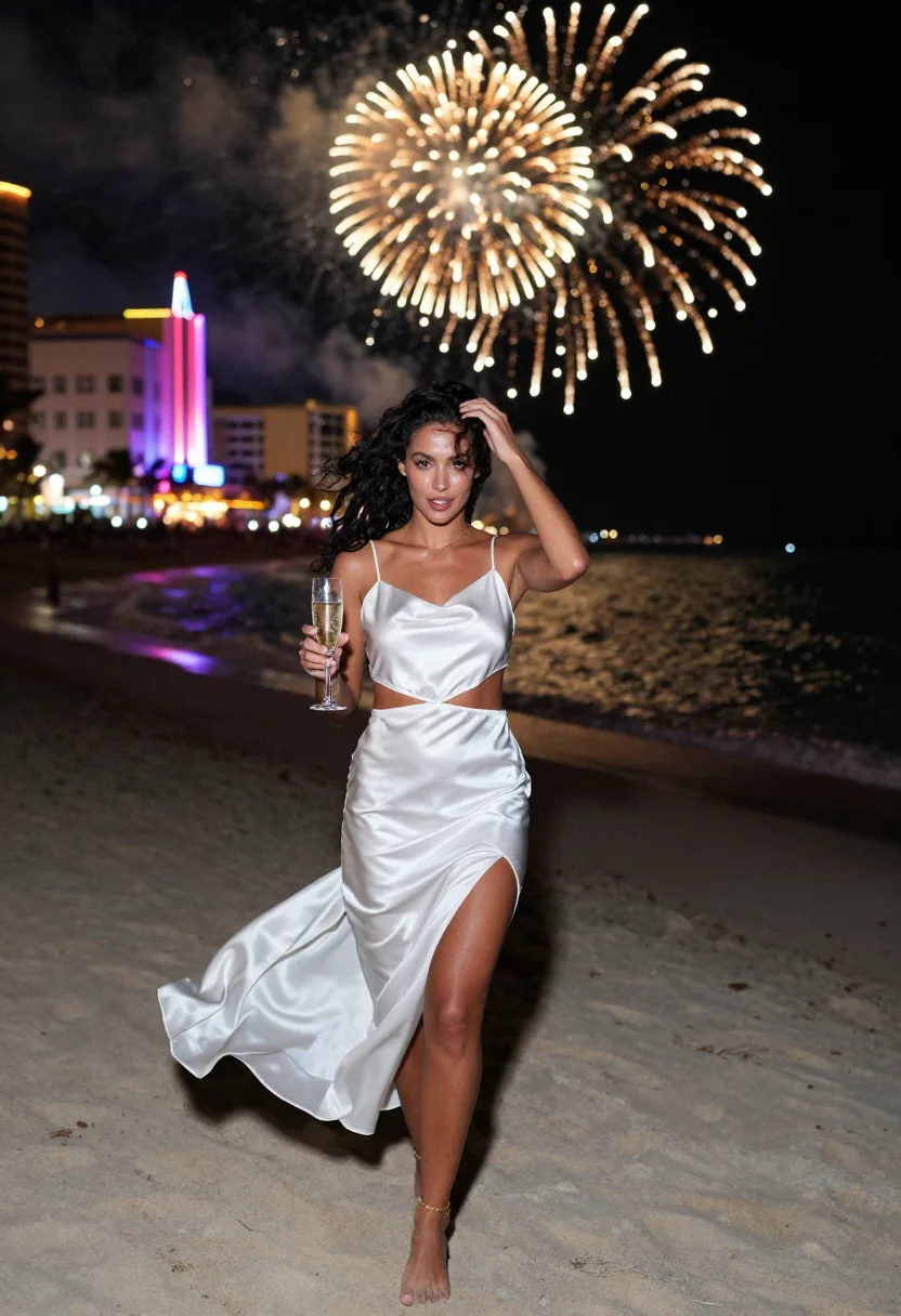 AI south beach nye sample — portrait of a woman, in her early thirties with deep brown s