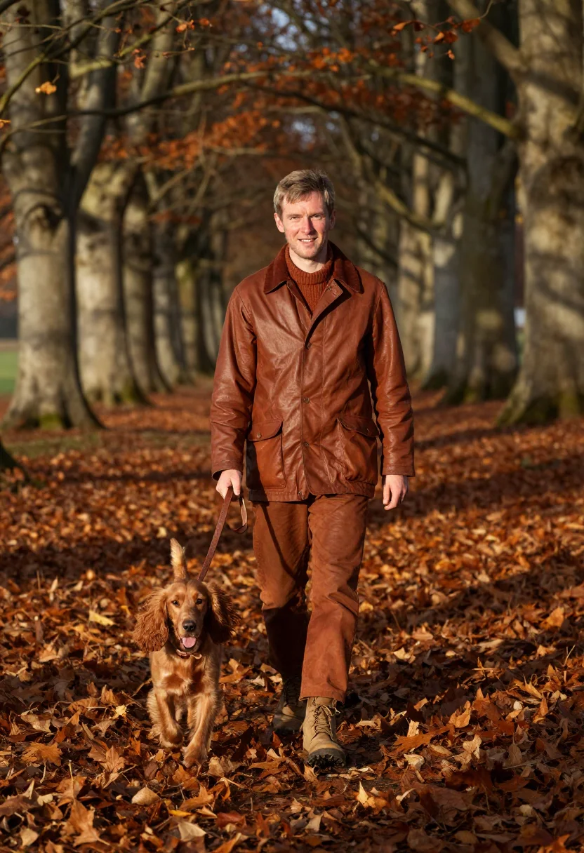 AI spaniel october walk rust sample — portrait of a man, full-length portrait of an English man in