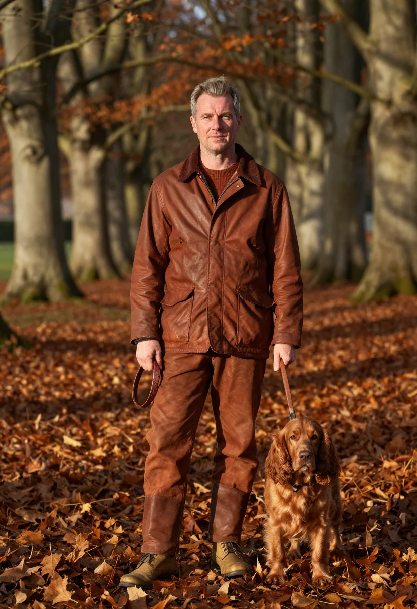 AI spaniel october walk rust sample — portrait of a man, chest-up portrait of an English man in hi