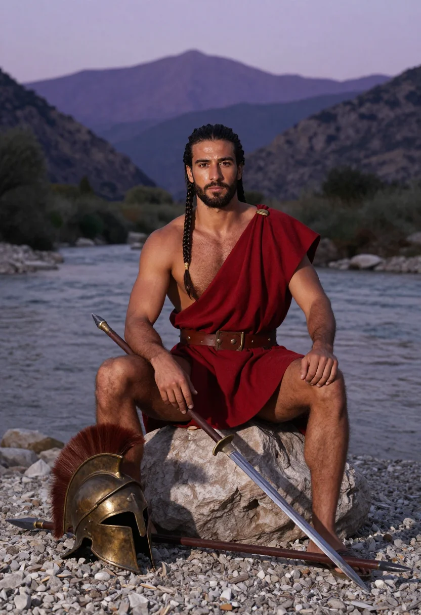 AI spartan sample — portrait of a man, three-quarter-length portrait of a Greek