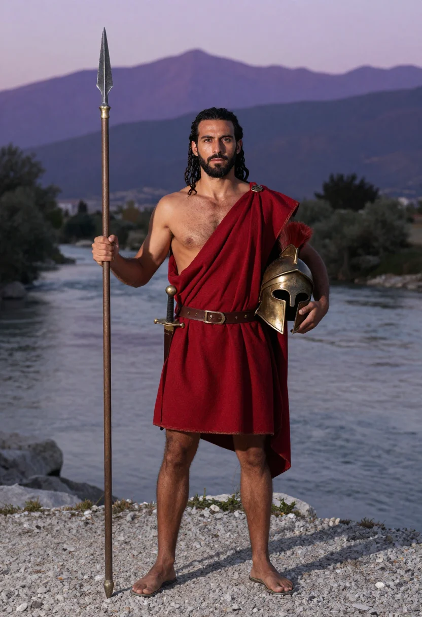 AI spartan sample — portrait of a man, three-quarter-length portrait of a Greek