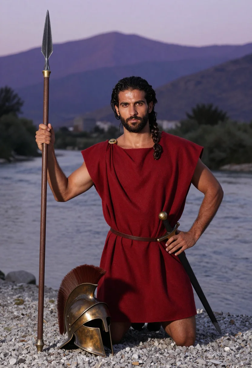 AI spartan sample — portrait of a man, half-length portrait of a Greek man in hi
