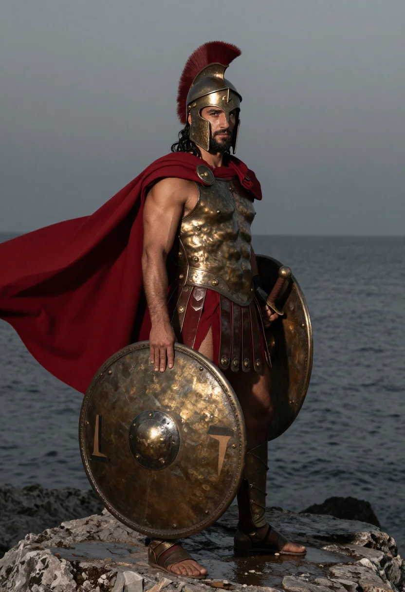 AI spartan sample — portrait of a man, three-quarter-length portrait of a Greek