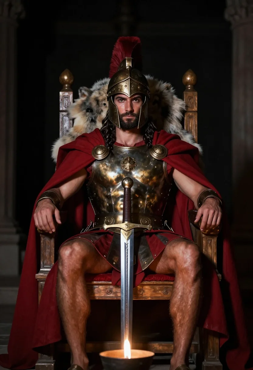 AI spartan sample — portrait of a man, half-length frontal portrait of a Greek m