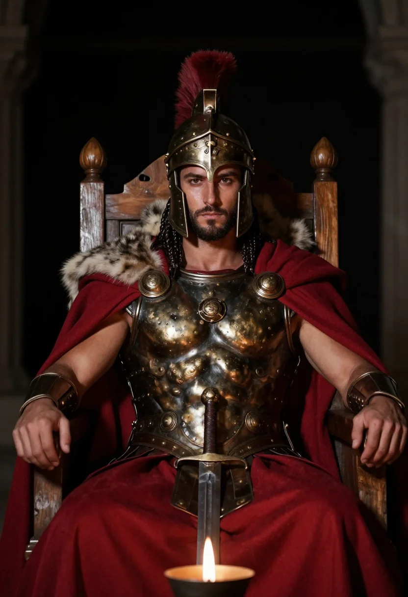 AI spartan sample — portrait of a man, chest-up frontal portrait of a Greek man