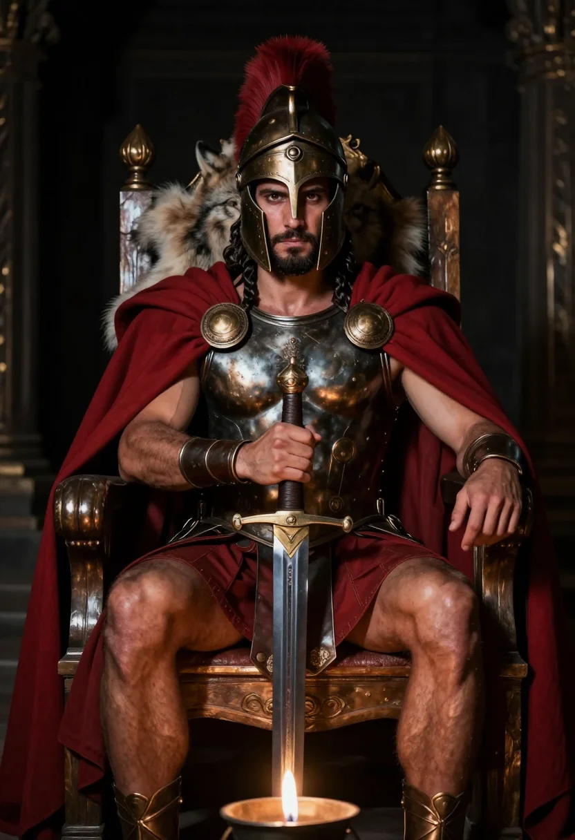 AI spartan sample — portrait of a man, three-quarter-length frontal portrait of