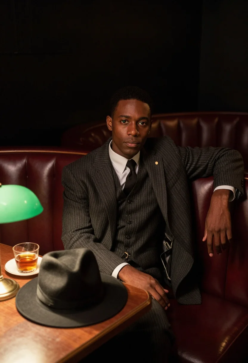 AI speakeasy chicago sample — portrait of a man, three-quarter-length portrait of an Afric