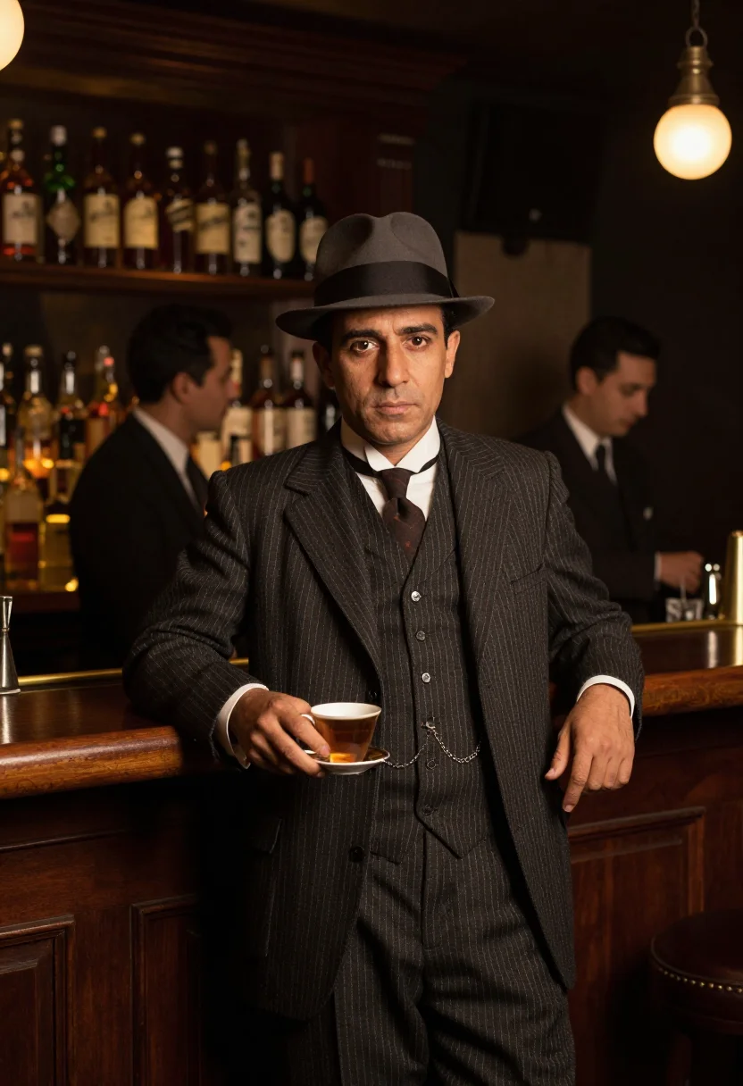 AI speakeasy chicago sample — portrait of a man, tight half-length portrait of a Greek-Ame