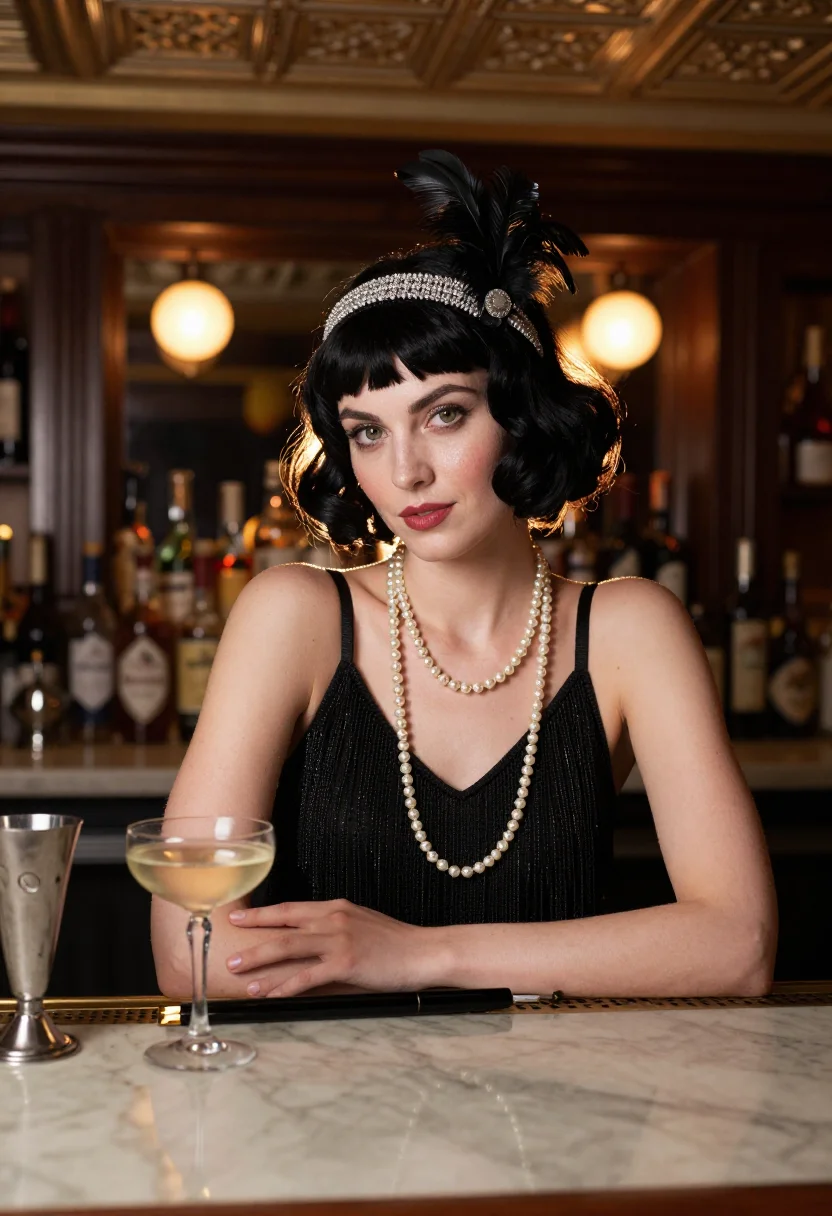 AI speakeasy flapper sample — portrait of a woman, half-length portrait of a Western-Europ