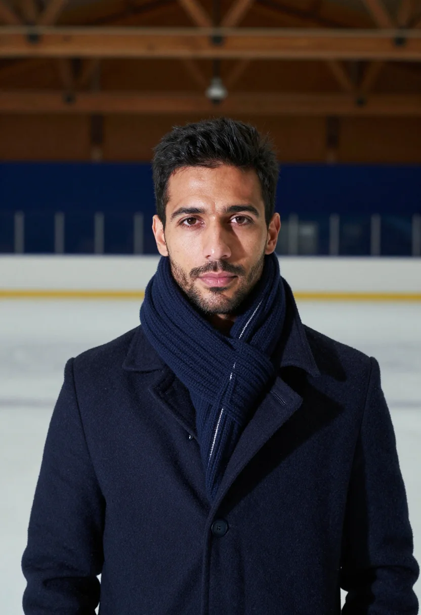 AI spengler cup davos navy sample — portrait of a man, framed tight, head and shoulders, the bod