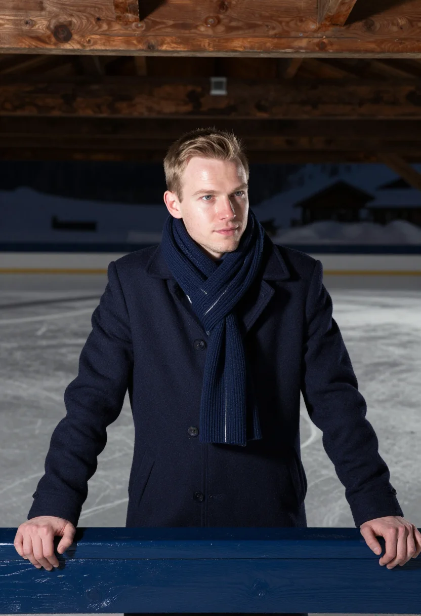 AI spengler cup davos navy sample — portrait of a man, framed chest-up, cropped at the ribs, the