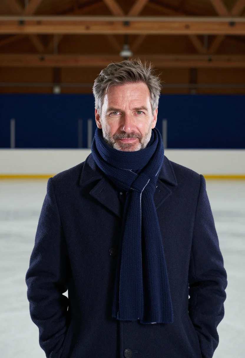 AI spengler cup davos navy sample — portrait of a man, framed chest-up, cropped at the ribs, the