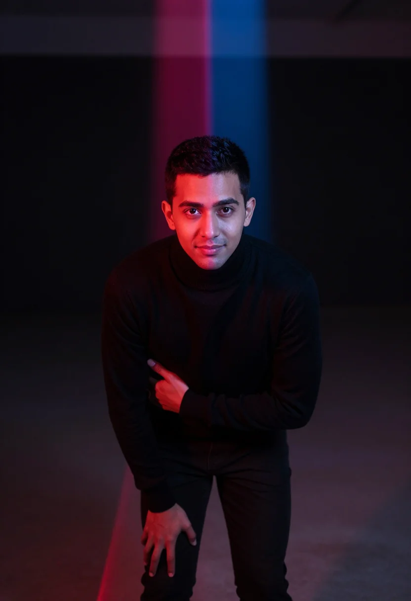 AI split gel sample — portrait of a man, a man in his early forties with golden br