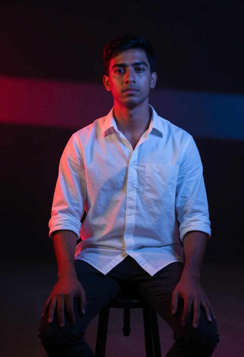 AI split gel sample — portrait of a man, a man in his late twenties with warm bron