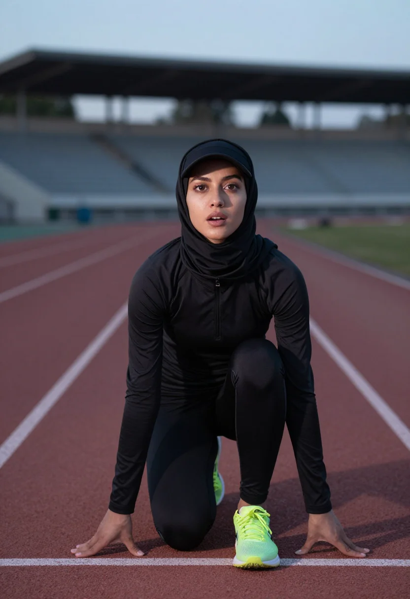 AI sport hijab sample — portrait of a woman, three-quarter-length portrait of a woma