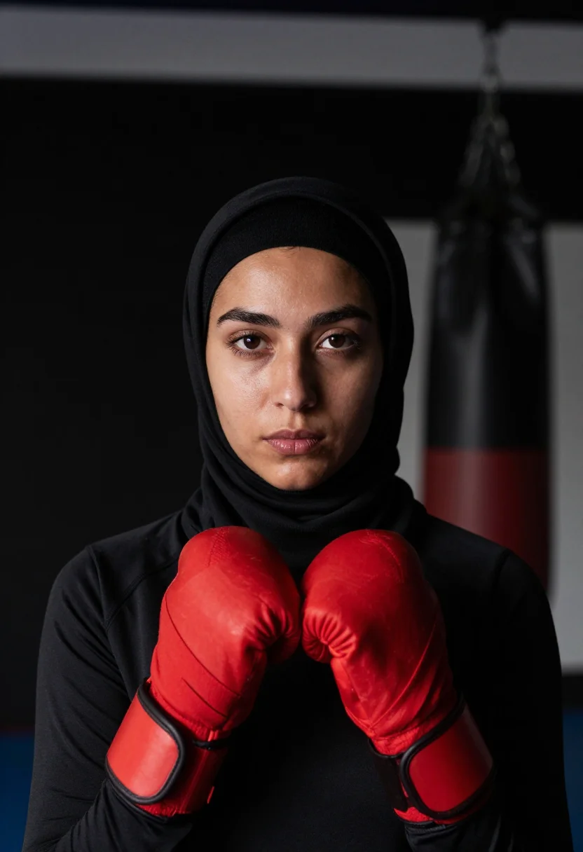 AI sport hijab sample — portrait of a woman, chest-up portrait of a woman in her mid