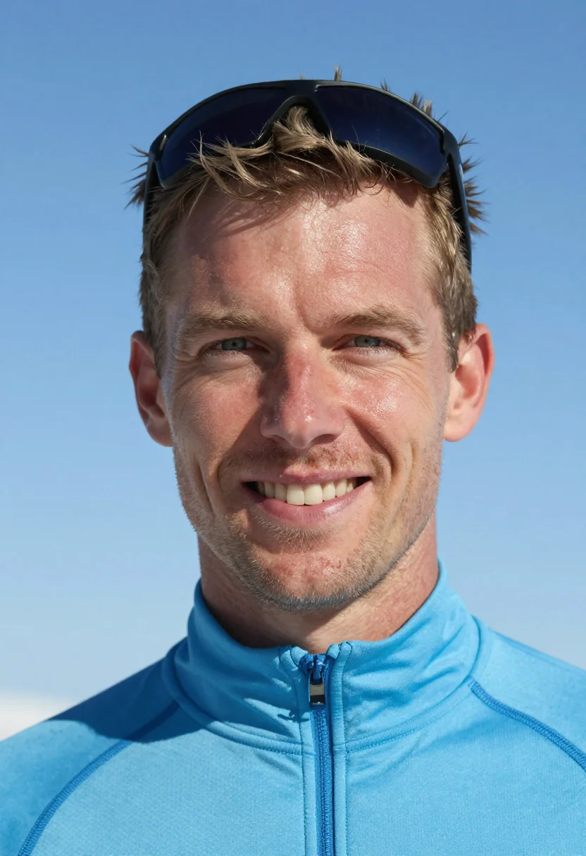 AI spring skiing sky blue sample — portrait of a man, tight headshot of a Western-European man