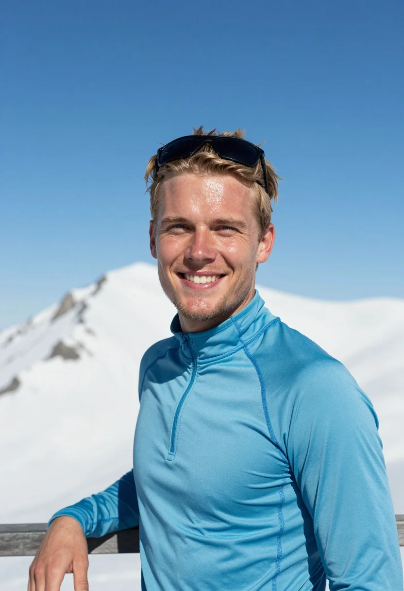 AI spring skiing sky blue sample — portrait of a man, head-and-shoulders portrait of a Nordic m