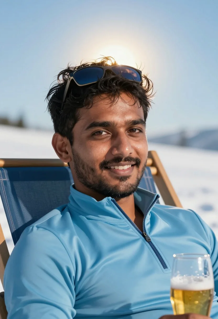 AI spring skiing sky blue sample — portrait of a man, head-and-shoulders portrait of a South-As