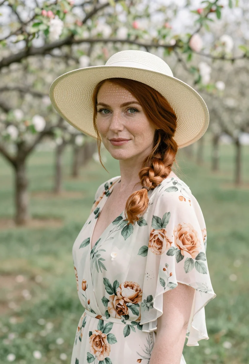 AI spring wedding guest floral midi palette sample — portrait of a woman, a wedding guest in her mid-thirties wit