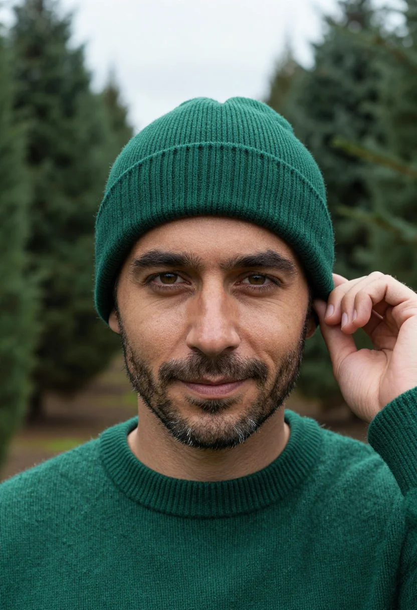 AI spruce forest green sample — portrait of a man, tight headshot of a man around forty with
