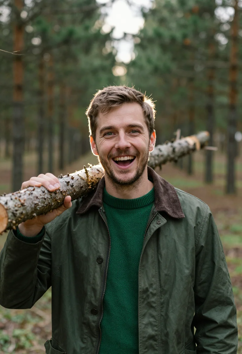 AI spruce forest green sample — portrait of a man, chest-up portrait of a man in his early t
